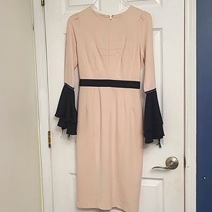 Eva Mendes New York and Company Pink Dress with Black Ribbon and Bell Sleeves